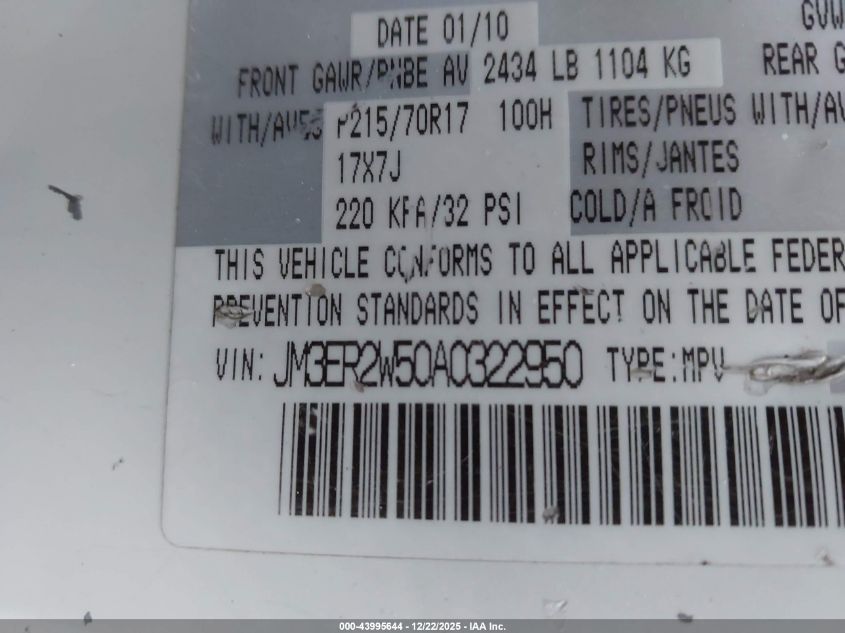 2010 Mazda Cx-7 I Sport VIN: JM3ER2W50A0322950 Lot: 43995644