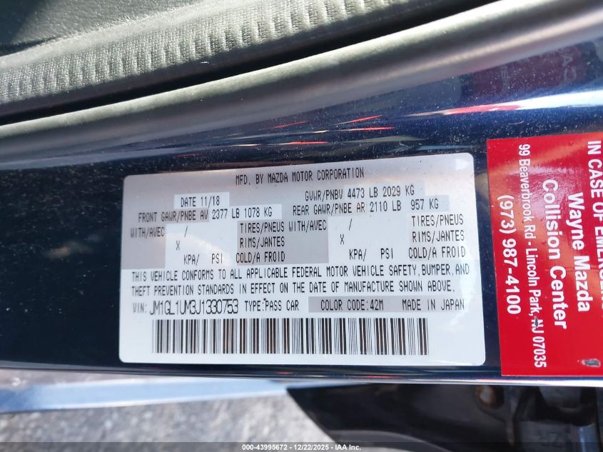 2018 Mazda Mazda6 Sport VIN: JM1GL1UM3J1330753 Lot: 43995672