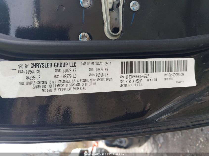 2014 Dodge Dart Sxt VIN: 1C3CDFBB7ED746727 Lot: 43995677