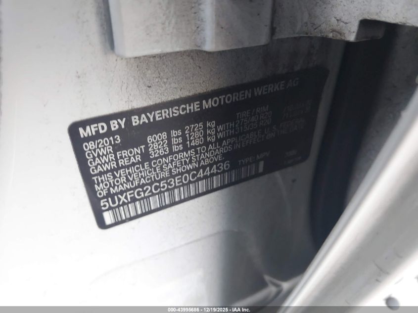 2014 BMW X6 xDrive35I VIN: 5UXFG2C53E0C44436 Lot: 43995686