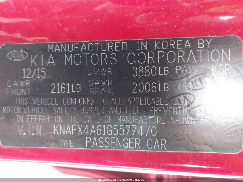 2016 Kia Forte Lx VIN: KNAFX4A61G5577470 Lot: 43995723