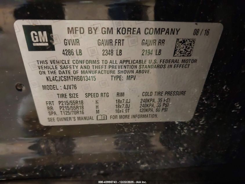 2017 Buick Encore Essence VIN: KL4CJCSM7HB013415 Lot: 43995743