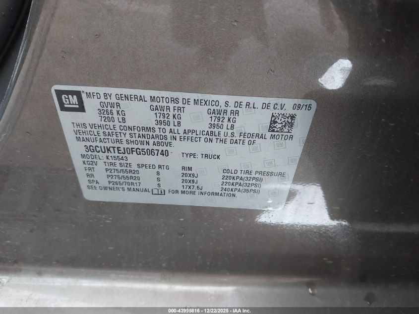 2015 Chevrolet Silverado 1500 High Country VIN: 3GCUKTEJ0FG506740 Lot: 43995816