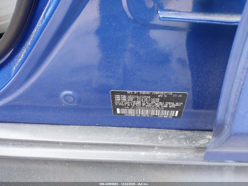 2025 Subaru Wrx Premium VIN: JF1VBAH6XS9806205 Lot: 43995863
