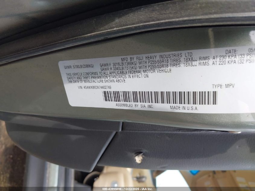 2007 Subaru B9 Tribeca Limited 7-Passenger VIN: 4S4WX86DX74402749 Lot: 43995896