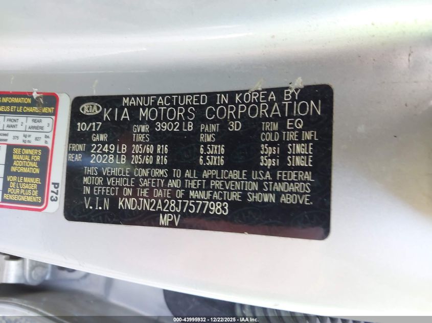 2018 Kia Soul VIN: KNDJN2A28J7577983 Lot: 43995932