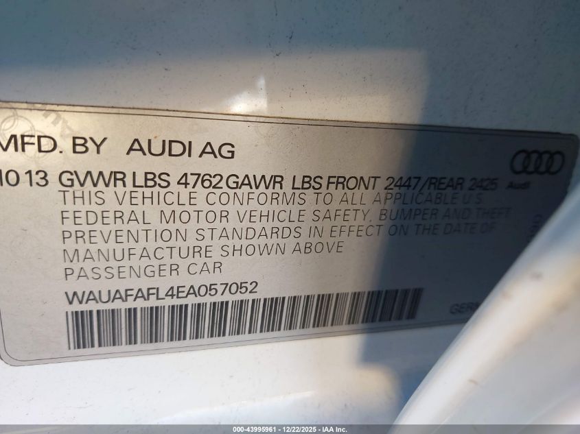 2014 Audi A4 2.0T Premium VIN: WAUAFAFL4EA057052 Lot: 43995961