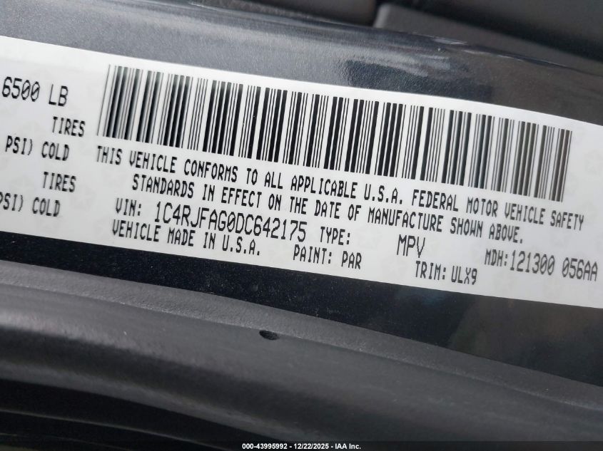 2013 Jeep Grand Cherokee Laredo VIN: 1C4RJFAG0DC642175 Lot: 43995992