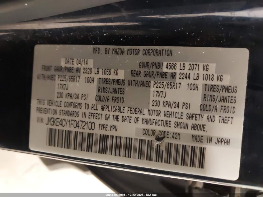 2015 Mazda Cx-5 Touring VIN: JM3KE4CY1F0472100 Lot: 43995994