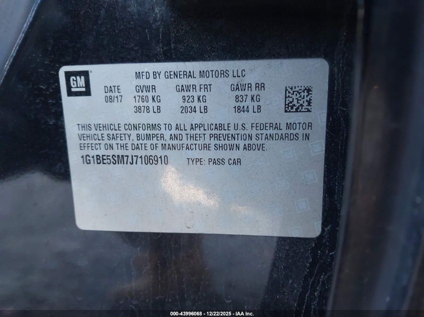 2018 Chevrolet Cruze Lt Auto VIN: 1G1BE5SM7J7106910 Lot: 43996068