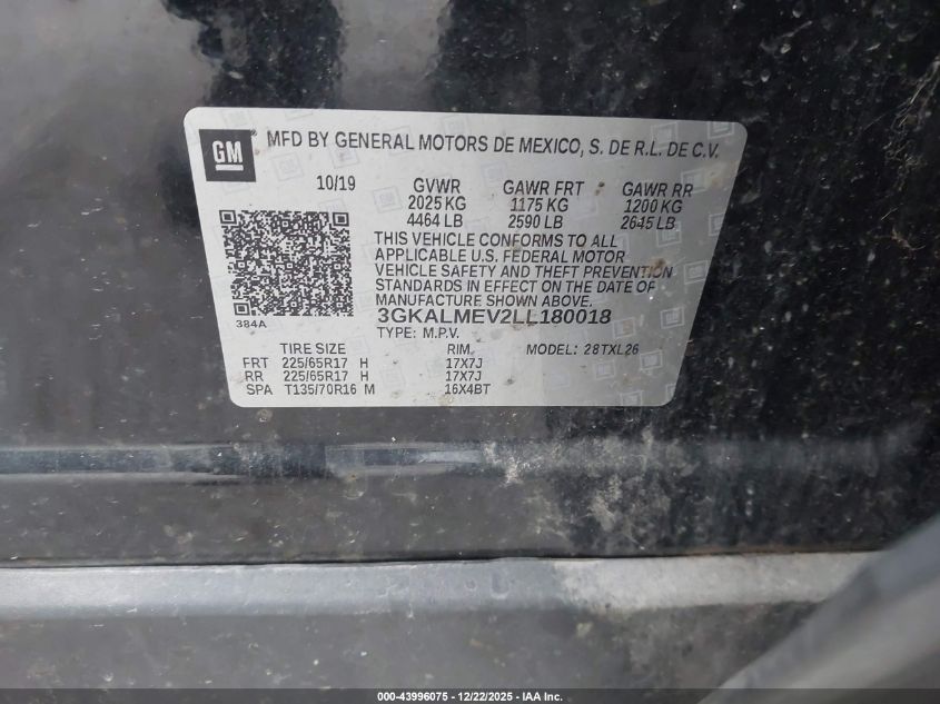 2020 GMC Terrain Fwd Sle VIN: 3GKALMEV2LL180018 Lot: 43996075