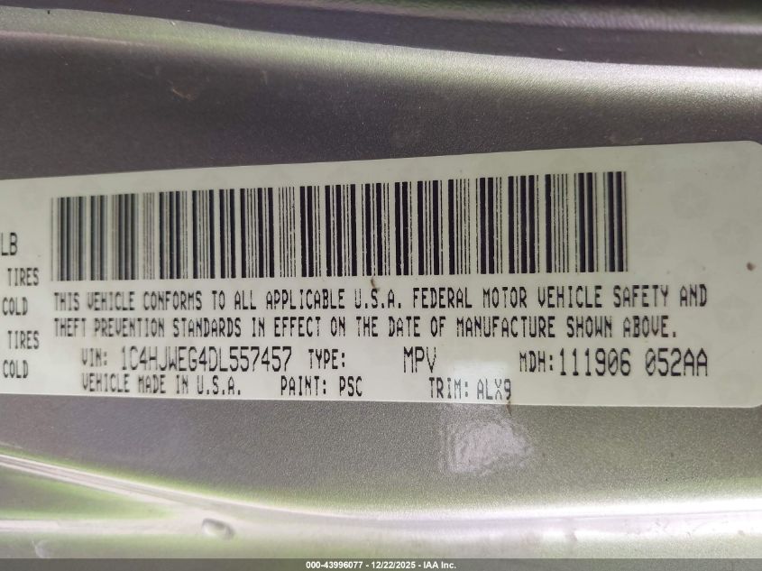 2013 Jeep Wrangler Unlimited Sahara VIN: 1C4HJWEG4DL557457 Lot: 43996077