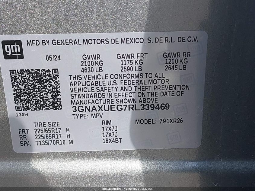 2024 Chevrolet Equinox Awd Lt VIN: 3GNAXUEG7RL339469 Lot: 43996128