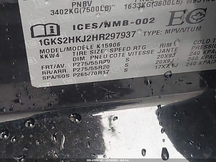 2017 GMC Yukon Xl Denali VIN: 1GKS2HKJ2HR297937 Lot: 43996141