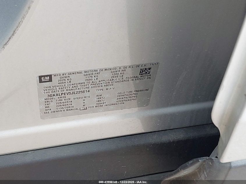 2018 GMC Terrain Slt VIN: 3GKALPEV5JL225614 Lot: 43996145