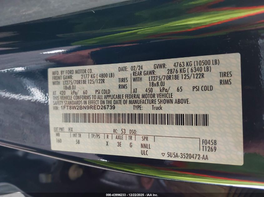2024 Ford F-250 Lariat VIN: 1FT8W2BN9RED26739 Lot: 43996233