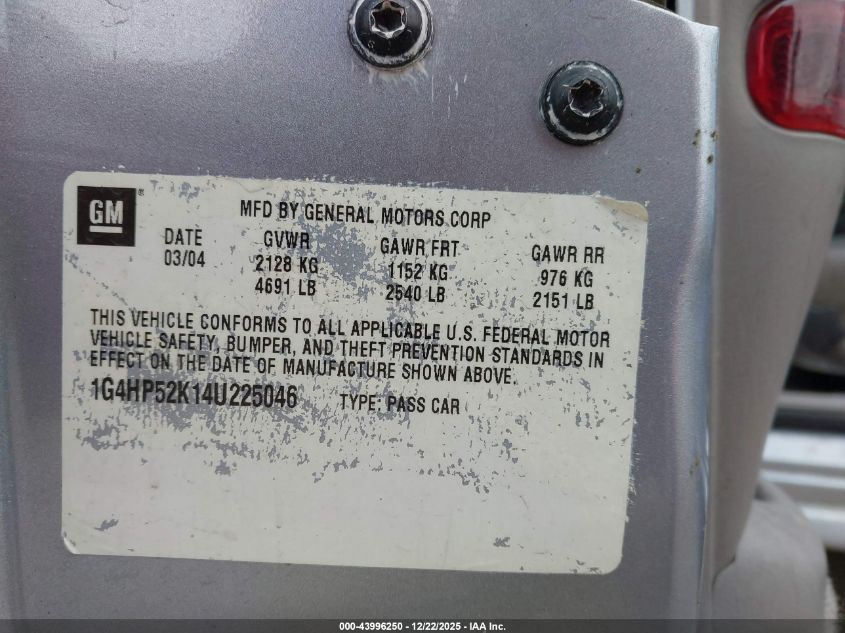 2004 Buick Lesabre Custom VIN: 1G4HP52K144225046 Lot: 43996250