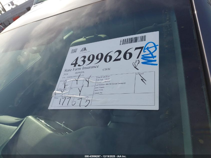 2014 Honda Civic Ex VIN: 19XFB2F89EE265172 Lot: 43996267