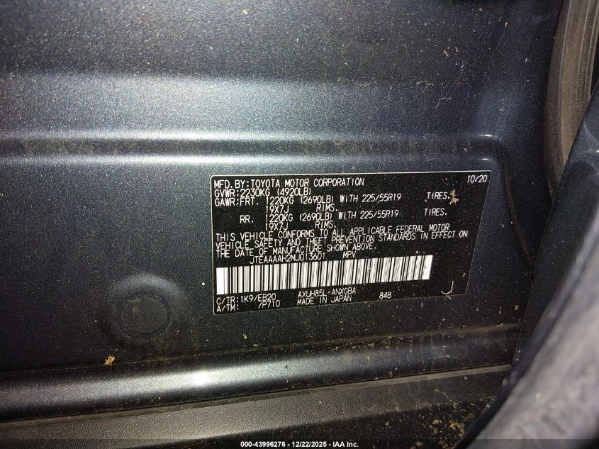 2021 Toyota Venza Xle VIN: JTEAAAAH2MJ013601 Lot: 43996276