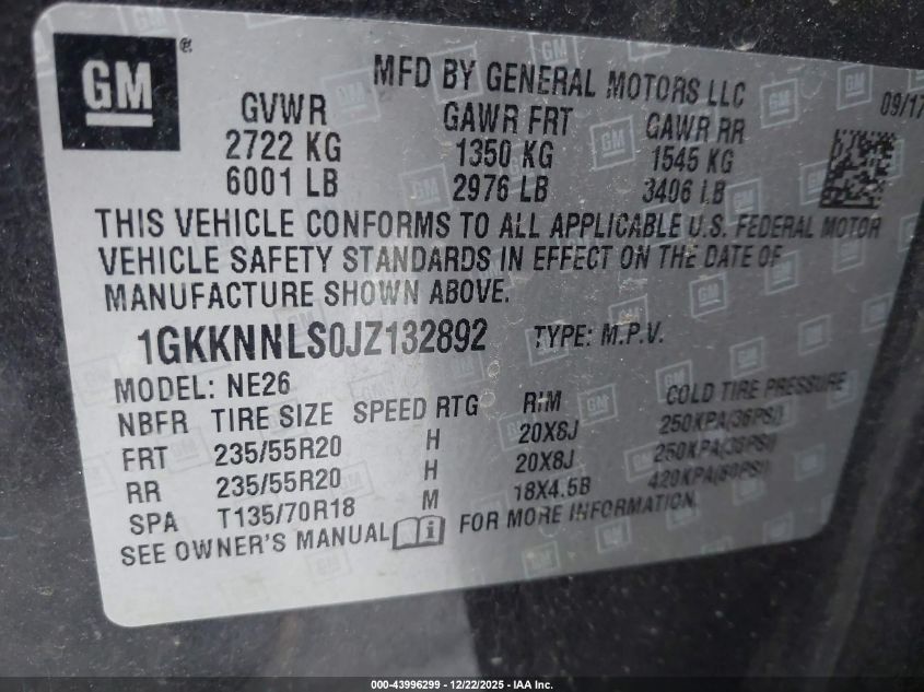 2018 GMC Acadia Slt-2 VIN: 1GKKNNLS0JZ132892 Lot: 43996299