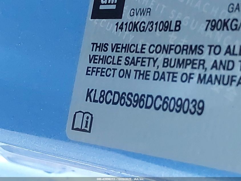 2013 Chevrolet Spark 1Lt Auto VIN: KL8CD6S96DC609039 Lot: 43996313