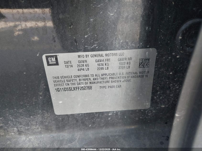 2015 Chevrolet Malibu 2Lt VIN: 1G11D5SLXFF252768 Lot: 43996444