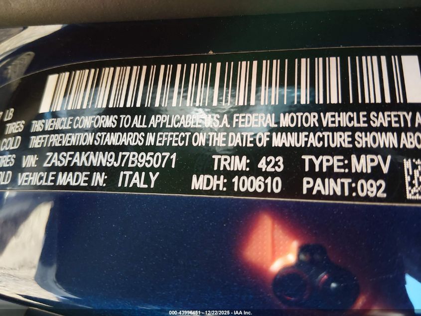 2018 Alfa Romeo Stelvio Ti Sport Awd VIN: ZASFAKNN9J7B95071 Lot: 43996451