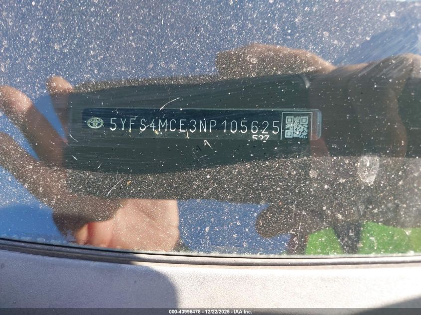 2022 Toyota Corolla Se VIN: 5YFS4MCE3NP105625 Lot: 43996478