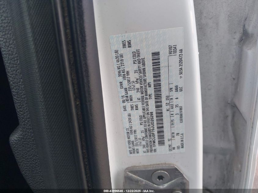 2018 Ford Escape S VIN: 1FMCU0F70JUD20298 Lot: 43996546