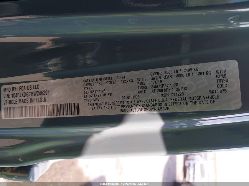 2024 Jeep Wrangler 4-Door Sport S 4X4 VIN: 1C4PJXDG7RW246291 Lot: 43996588