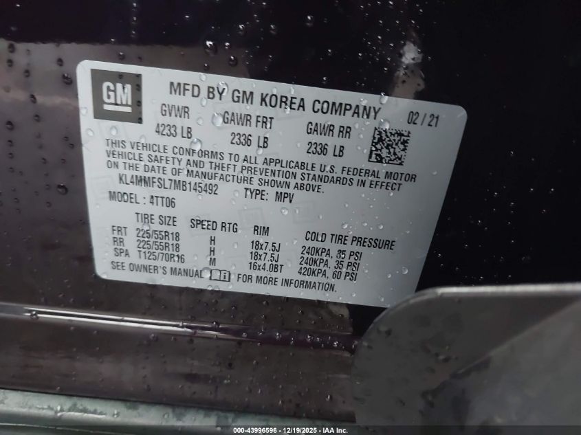 2021 Buick Encore Gx Fwd Essence VIN: KL4MMFSL7MB145492 Lot: 43996596