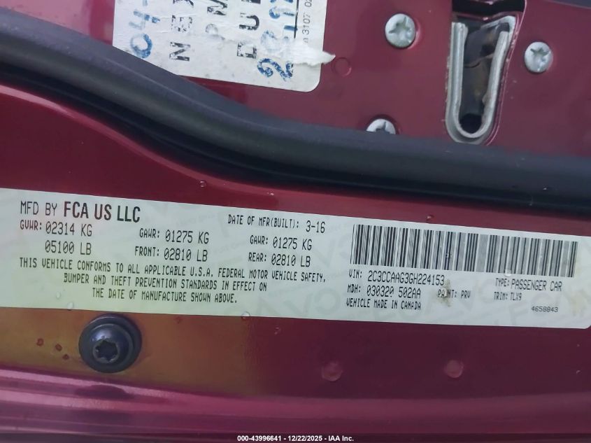 2016 Chrysler 300 Limited VIN: 2C3CCAAG3GH224153 Lot: 43996641