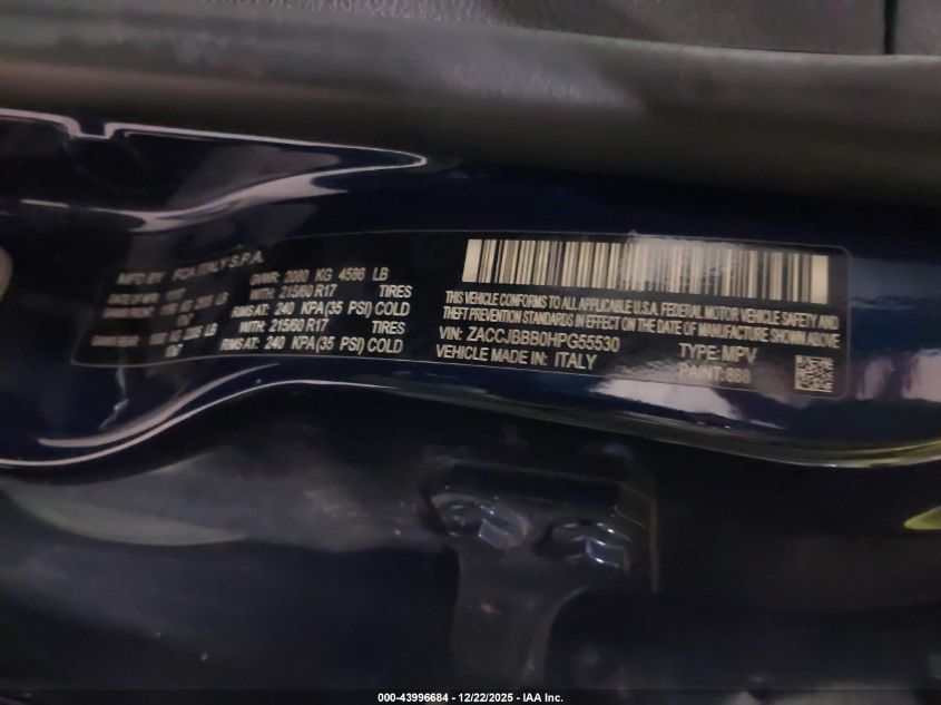 2017 Jeep Renegade Latitude 4X4 VIN: ZACCJBBB0HPG55530 Lot: 43996684