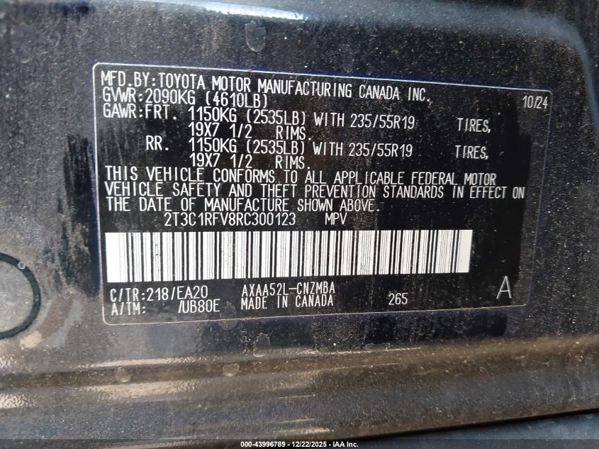 2024 Toyota Rav4 Xle Premium VIN: 2T3C1RFV8RC300123 Lot: 43996789