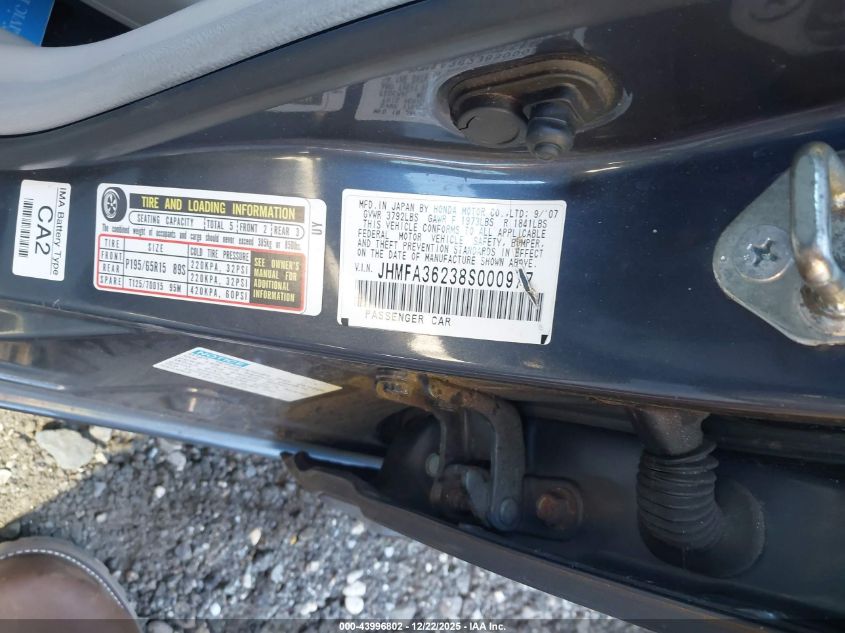 2008 Honda Civic Hybrid VIN: JHMFA36238S000977 Lot: 43996802