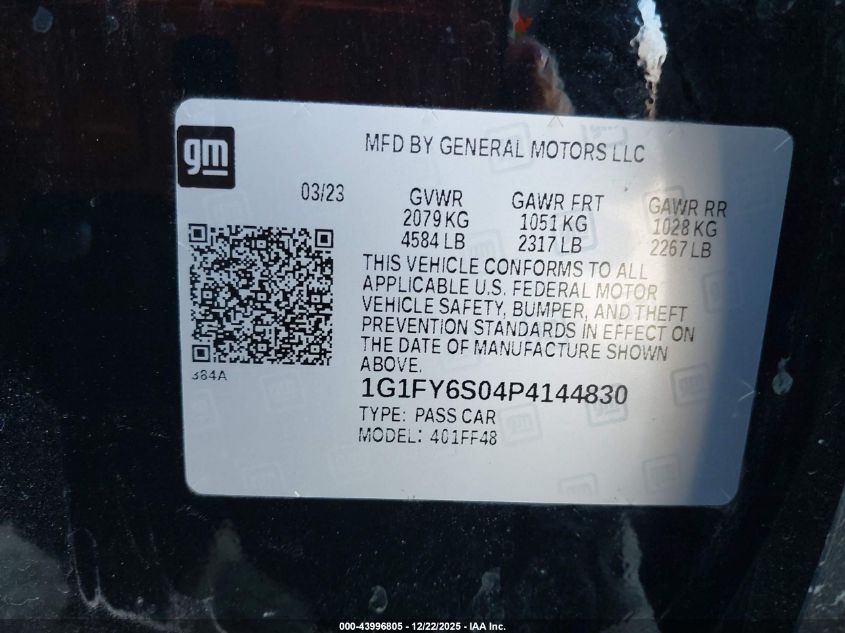 2023 Chevrolet Bolt Euv Fwd Lt VIN: 1G1FY6S04P4144830 Lot: 43996805