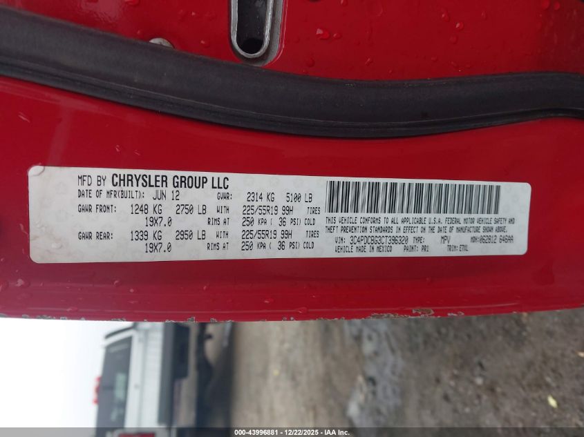 2012 Dodge Journey Sxt VIN: 3C4PDCBG3CT396320 Lot: 43996881