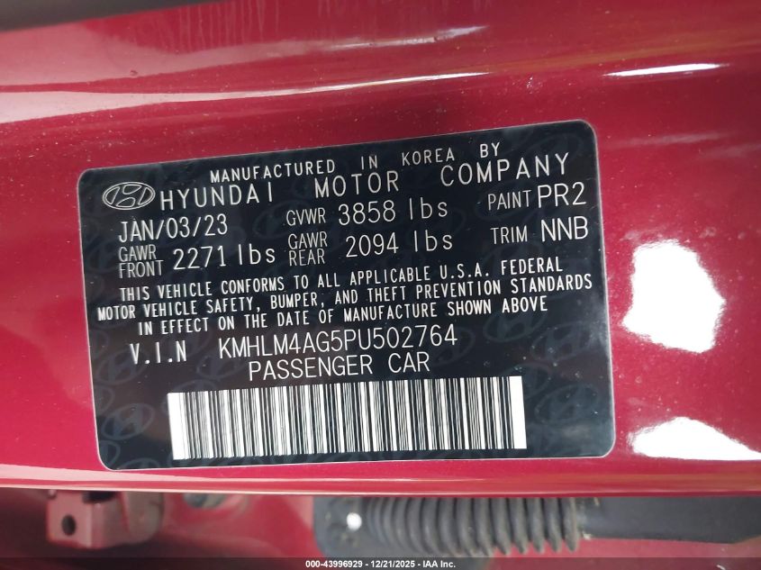 2023 Hyundai Elantra Sel VIN: KMHLM4AG5PU502764 Lot: 43996929