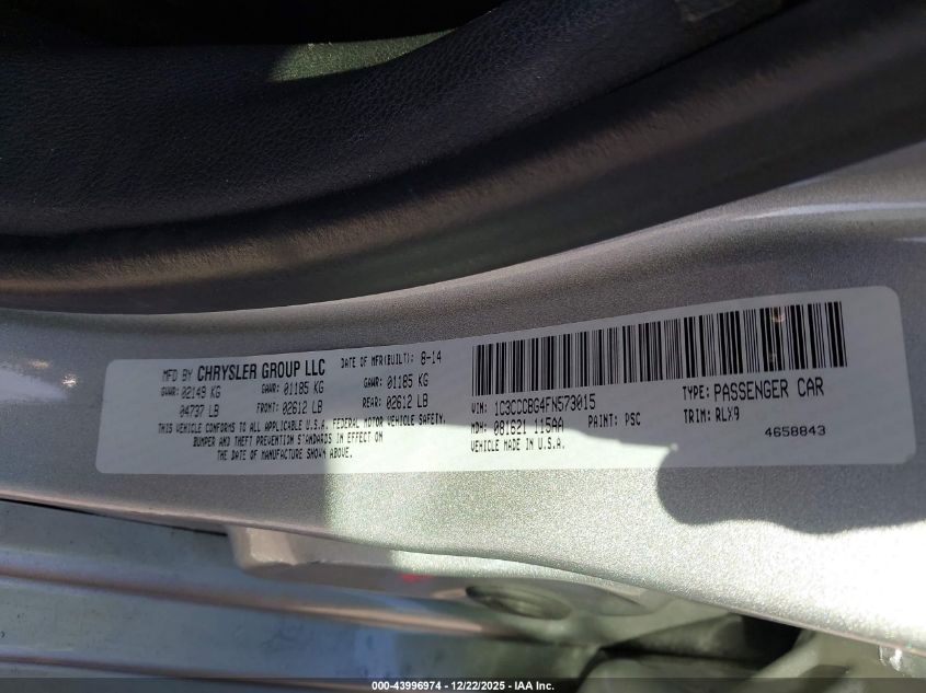 2015 Chrysler 200 S VIN: 1C3CCCBG4FN573015 Lot: 43996974