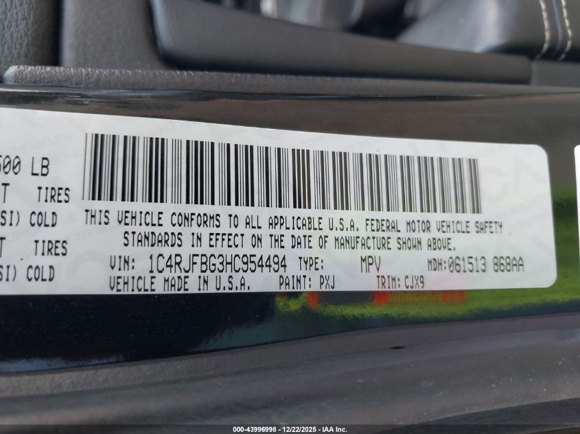 2017 Jeep Grand Cherokee Limited 4X4 VIN: 1C4RJFBG3HC954494 Lot: 43996998