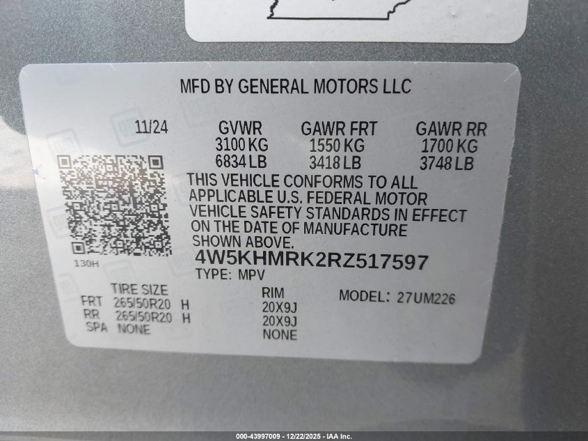 2024 Acura Zdx A-Spec VIN: 4W5KHMRK2RZ517597 Lot: 43997009