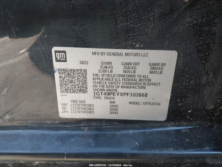 2023 GMC Sierra 2500Hd At4 VIN: 1GT49PEYXPF102668 Lot: 43997016