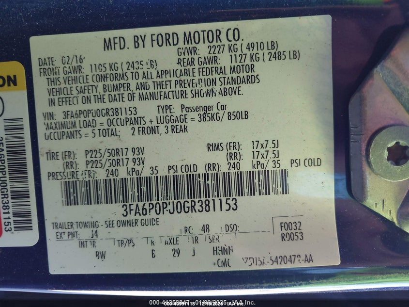 2016 Ford Fusion Energi Se Luxury VIN: 3FA6P0PU0GR381153 Lot: 43997118