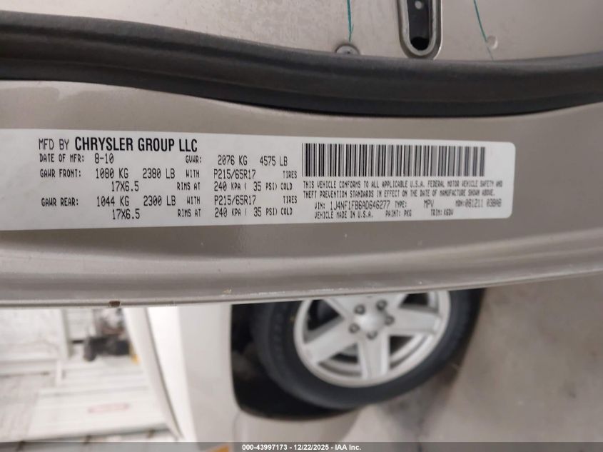 2010 Jeep Compass Sport VIN: 1J4NF1FB6AD646277 Lot: 43997173