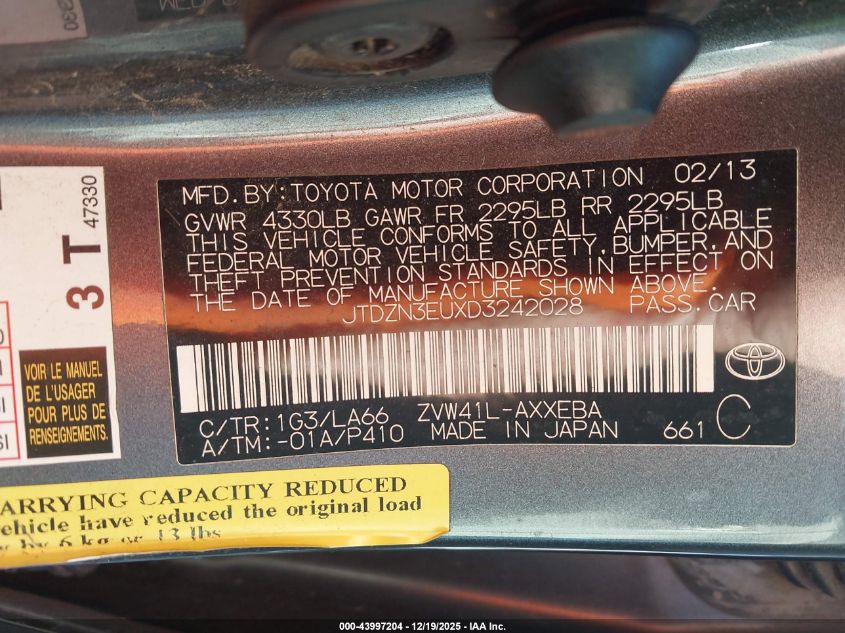 2013 Toyota Prius V Five VIN: JTDZN3EUXD3242028 Lot: 43997204