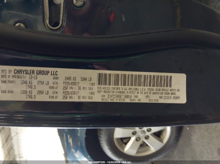 2014 Dodge Journey Se VIN: 3C4PDCAB9ET188810 Lot: 43997226