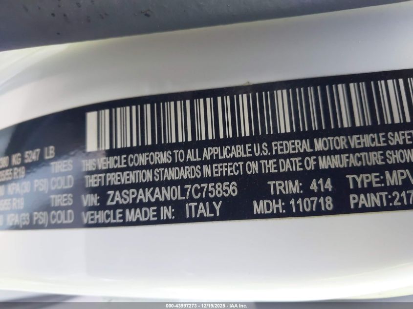 2020 Alfa Romeo Stelvio Sport Awd VIN: ZASPAKAN0L7C75856 Lot: 43997273