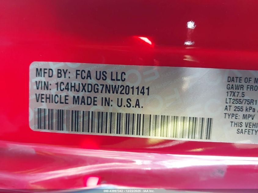 2022 Jeep Wrangler Unlimited Willys 4X4 VIN: 1C4HJXDG7NW201141 Lot: 43997342