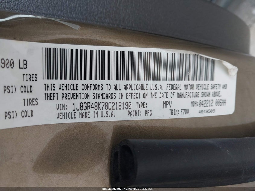 2008 Jeep Grand Cherokee Laredo VIN: 1J8GR48K78C216190 Lot: 43997397
