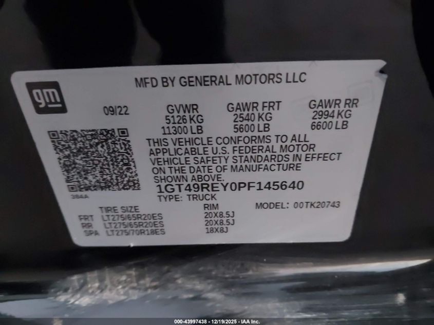 2023 GMC Sierra 2500Hd 4Wd Standard Bed Denali VIN: 1GT49REY0PF145640 Lot: 43997438
